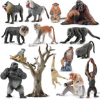 Toymany 15PCS Monkey Primates Figurines, Plastic Jungle Animals Set Included Tree Monkey Ape Tree Chimpanzee Gorilla Orangutan Toys for Kid Todllers