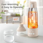 Portable Bottle Warmer for Travel, 12 Oz Milk Warmer for Breastmilk Formula Water, 3 Mins Fast Heating, Long Battery Life, 5 Levels Smart Temp Control, Ideal for Night Feeding, Travel, Car