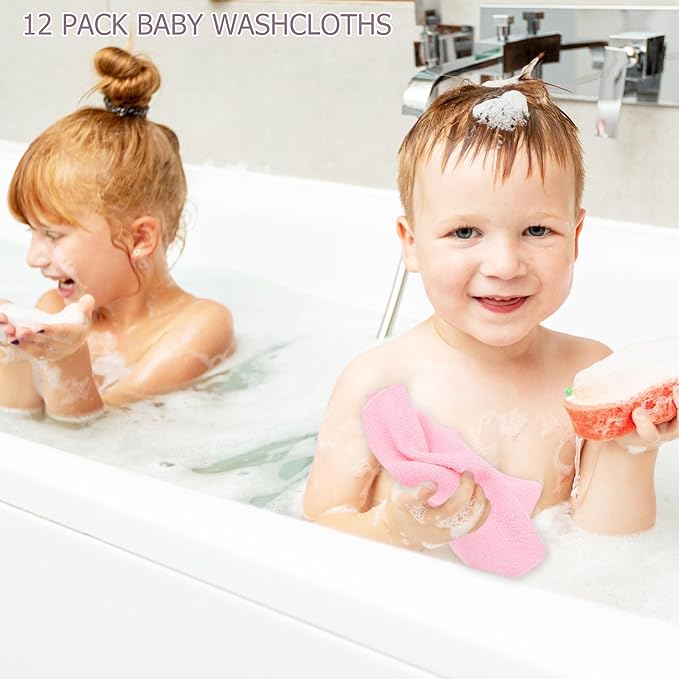 12 Pack Baby Washcloths 100% Cotton - Small Terry Wash Cloths 8" x 8" Soft Face Washcloth for Hand Body Sensitive Skin Thin Absorbent Wipes for Newborns Infant
