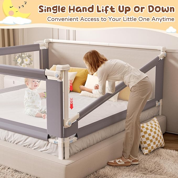 3-Piece Twin Size Bed Rail for Toddlers - Adjustable Baby Bed Rail Guard, Kids Safety Bed Rail for Twin Size Bed (74.8"x74.8"x39"-Purple)