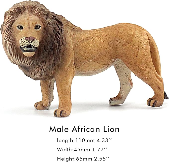FUNSHOWCASE African Jungle Animals Male Africa Lion Toy Figure Realistic Plastic Figurine Height 2.6-inch