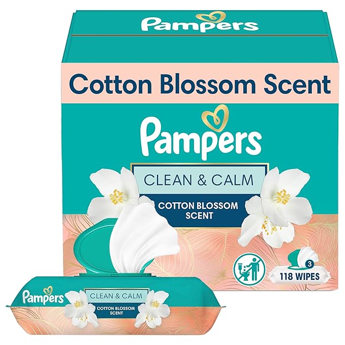 Pampers Wipes, Clean & Calm, Cotton Blossom Scent, 168 Wipes Total (3X Pop-Top Packs)