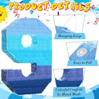 Sratte Number 1 2 3 4 5 6 7 8 9 Piñata with Stick Blindfold Confetti, Gradient Blue Piñata for Kids Boys Girls Birthday Party Anniversary Decorations Supplies(Number 9)