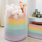 OrganiHaus Cotton Rope Basket for Rainbow Classroom Decor 15x18 | Toy Basket for Pastel Room Decor | Playroom Organization and Storage | Toy Bins & Book Basket | Tall Blanket Basket for Living Room
