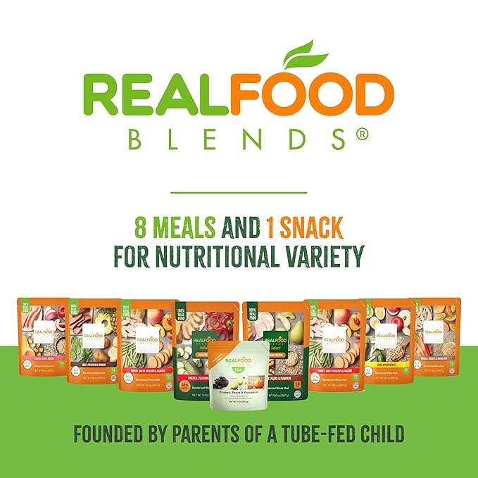 Real Food Blends Select Chicken, Zucchini & Potatoes – Pureed Food Meal for Feeding Tubes, 9.4 oz Pouch (Pack of 12 Pouches)