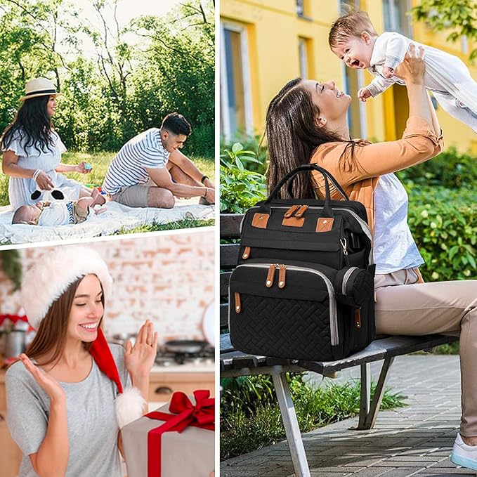 Diaper Bag Backpack with Changing Station, Large Diaper Bag For Boys And Girls, Multifunctional Waterproof Travel Diaper Backpack, Baby Bag with USB Charging Port for Moms Dads,black