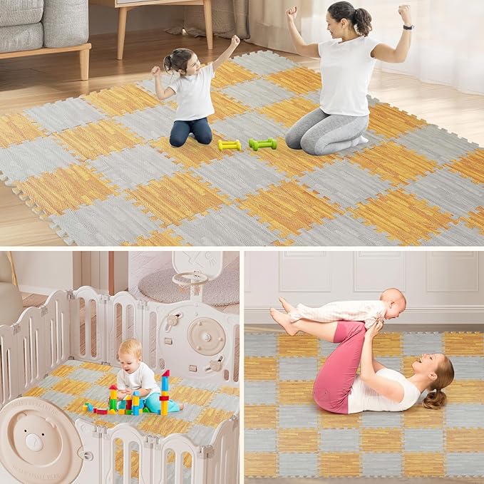 Skyweaver 36 Tiles Soft Non-Toxic Baby Play Mat for Floor EVA Foam Jigsaw Puzzle Play Mat, Interlocking Squares with 0.6inch for Babies, Toddlers & Kids Gym, Nursery, Playroom, Gray