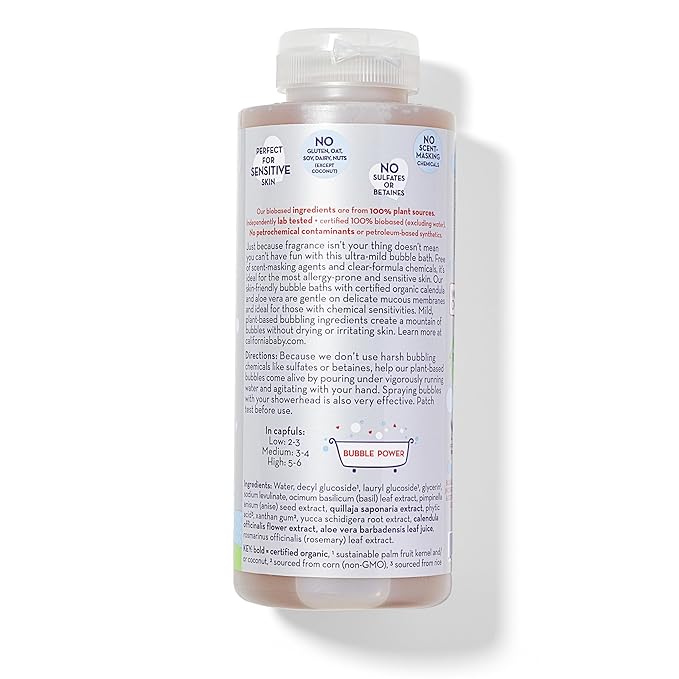 California Baby Super Sensitive Bubble Bath | No Added Fragrance | 100% Plant-Based Ingredients (USDA Certified) | Allergy Friendly | Babies, Adults & Kid Bubble Bath | Ideal for Sensitive Skin | Free Bubble Wand Included |13 Fl oz