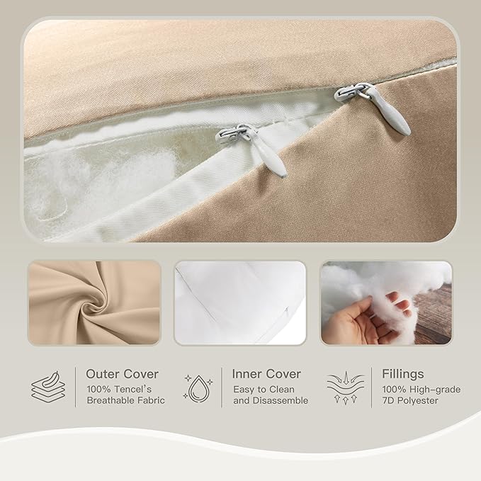 Pregnancy Pillow for Sleeping, Washable 100% Tencel Lyocell Cover, Adjustable H-Shaped Full Body Pillow for Side Sleepers, Silky Breathable, Cooling Maternity Pillow, Pregnancy Must Haves, Beige Grey