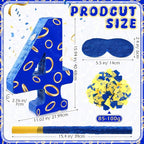 Number 4 Blue and Golden Rings Piñata for Kids Birthday Cartoon Theme Small Piñata with Blindfold Stick Confetti for Fiesta Cinco De Mayo Party Decor, 15.8 x 11 x 2.8 Inch