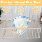 Foldable Wooden Playpen for Babies and Toddlers, Baby Play Pen with Gate, Portable Baby Fence Indoor Activity Center, Adjustable Size & Shape, 10 Panels