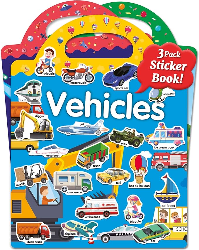 Benresive Reusable Sticker Books for Kids 2-4, Sticker Books for Toddlers 1-3 2-4, Toddler Travel Toys Activities Crafts Gifts - Farm, Space and Vehicle