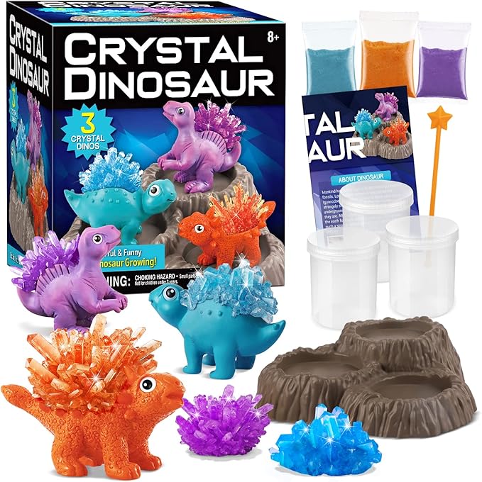 XXTOYS Crystal Growing Kit for Kids - 3 Vibrant Colored Dinosaurs to Grow - Science Kits for Kids Age 6-8, Great Gifts Toys for Boys & Girls 8-12, STEM Projects for Kid