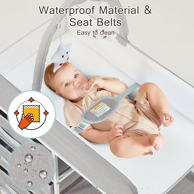 Baby Changing Table, Diaper Changing Table with Waterproof Pad, Portable Changing Table with 3 Storage Baskets and Toy, Mobile Nursery for Infant and Newborn
