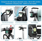 Accmor Universal Cup Holder, Stroller Cup Holder, 360° Rotatable Large Caliber Designed Bottle Holder for Stroller, Bike, Wheelchair, Walker, Scooter