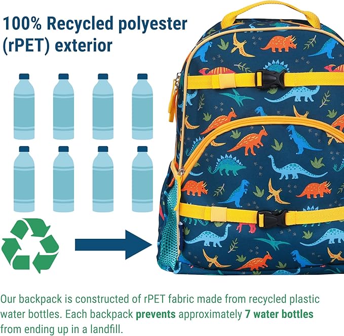 Wildkin ECO rPET 15-inch Kids Backpack – Sustainable, Padded, Adjustable – Jurassic Dinosaurs