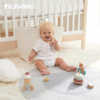 FReniland Wooden Montessori Toys, 4-Piece Wooden Baby Toy, Rainbow Stacking Ring,Car Push and Pull Toy, Rocket Stacking Ring Babys Toys,Newborn Baby Gift Sets for Boys and Girls