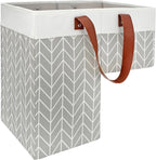SAM AND MABEL Stair Basket with Chevron Pattern – 16”L x 9.5”W x 16”H Staircase Basket with Handles, Foldable Stairway Storage Organizer for Home Office Decor (Smart Gray-White)