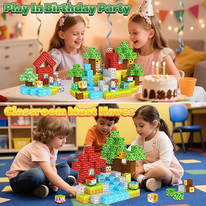 Magnetic Blocks, Magnet Cubes Building Blocks Toddler Travel Toys for 3-5 5-7 8-13 Year Old Boys Girls, Montessori Sensory Kids Toys & Games, Kids Birthday Decorations Party Favors Gifts