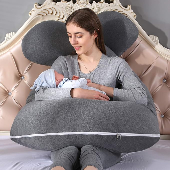 Amagoing 55 inches Pregnancy Pillows for Sleeping, U Shaped Maternity Full Body Pillow for Pregnant Women with Hip, Leg, Back, Belly Support, Washable Jersey Cover Included (Dark Grey)