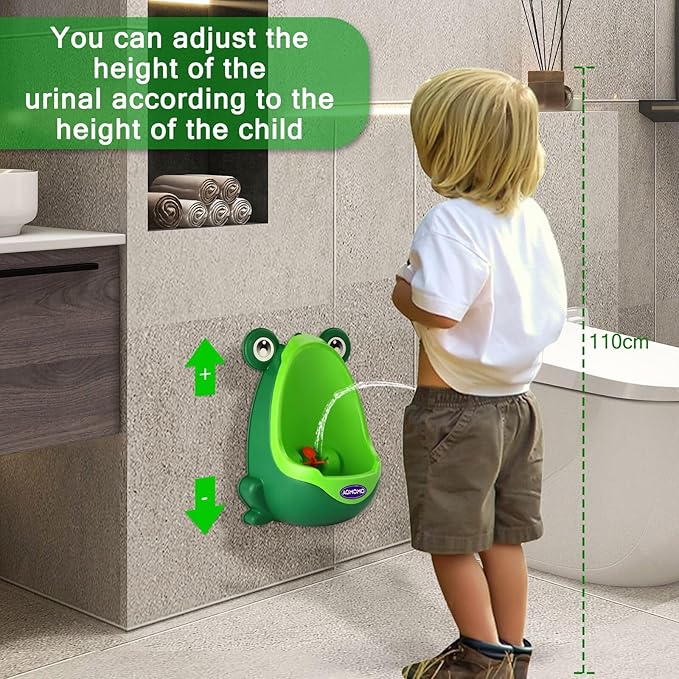Toddler Urinal for Boys, Frog Potty Training Toilet with Spinning Target, Ages 1-6 (Green)