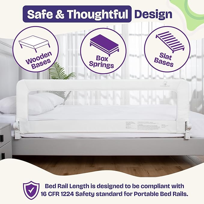 ComfyBumpy 1-Pack Bed Rail for Toddlers 55.5" L x 19.5" H | Toddler Bed Rails for Twin, Full, Queen & King Mattress Size | Swing Down Rail Guard | Mattress Side Rail for Kids | White