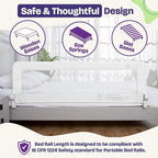 ComfyBumpy 1-Pack Bed Rail for Toddlers 55.5" L x 19.5" H | Toddler Bed Rails for Twin, Full, Queen & King Mattress Size | Swing Down Rail Guard | Mattress Side Rail for Kids | White