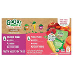 GoGo squeeZ Organic Fruit & veggieZ Applesauce and Puree Variety Pack, Pedal Peach and Boulder Berry, 3.2 oz (Pack of 12), Unsweetened Snacks for Kids, BPA Free Pouches