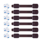 Child Safety Cabinet Locks (6 Pack) – Adjustable Baby Proofing Strap Latches with Strong 3M Adhesive – No Drill Childproof Locks for Drawers, Cabinets, Fridge, Door, Closet, Brown