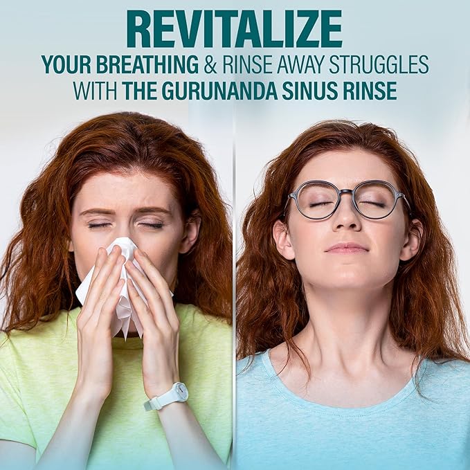 GuruNanda Sinus Rinse Bottle & Saline Premixed Packets 120ct - All Natural Sinus Rinse Packets to Help with Allergies & Congestion Relief, 0.08oz Each