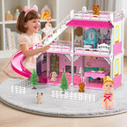 DIY Dollshouse for Girls 4-8 - 2-Story House with 3 Themed Rooms, 2 Dolls, 4 Dogs, Slide & Yard - Dolls House Toys for Imaginative Play