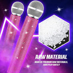 Sanwuta Fake Microphone Prop Sparkly Bling Rhinestones Plastic Play Microphone Pretend Glitter Bedazzled Mic for Cosplay Party Costume(Pink)