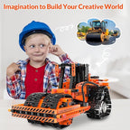 5in1 STEM Building Kits for Kids, STEM Building Toys for Kid, Remote & APP Controlled Excavator/Crane/Bulldozer/Road Roller/Dump Trucks Building Blocks Set for Boys Girls Birthday Xmas Idea Gifts