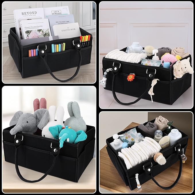 Baby Diaper Caddy Organizer for Girl Boy Large Nursery Storage Bin Basket Portable Holder Tote Bag for Changing Table and Car Baby Shower Gifts Newborn Essentials Must Haves Items black