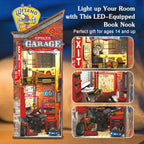 Garage Book Nook Kit - 3D Wooden Puzzle Miniature Book Nook Kits for Adults Teen, DIY Dollhouse Bookshelf Insert Decor with Sensor LED Light, Gift for Family, Friends