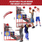 2 in 1 Dual Shot Basketball Arcade Game with 2 Dart Boards/Electronic Scoreboard/LED Light, Kids Basketball Hoop for Home Indoor Outdoor, Sport Toys Gifts for Boys Girls