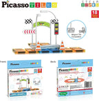 PicassoTiles Magnet Tile Compatible Building Race Track Kit Traffic Sign Accessory Stabilizers with Sticker Set STEM Educational Magnets Toddler Racecourse Structure Blocks Add On Ages 3+ PTR01