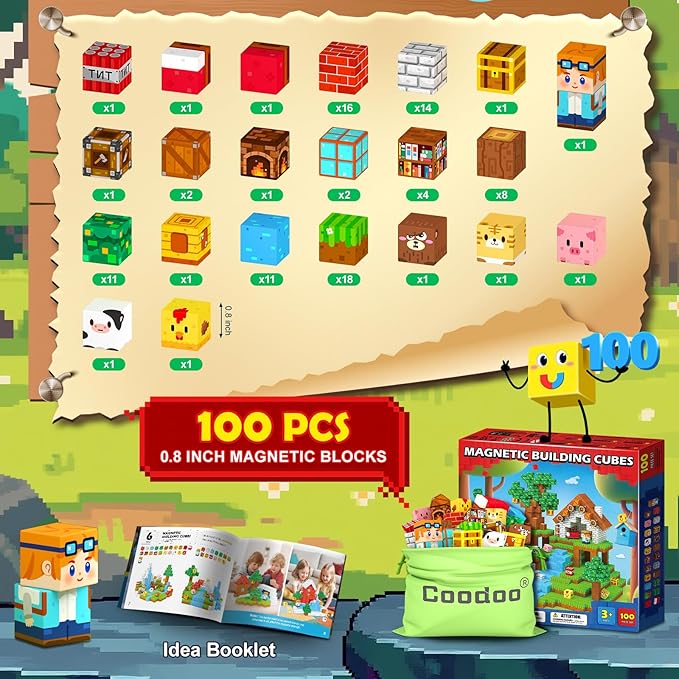 Magnetic Blocks, Magnet Tiles Building Blocks STEM Montessori Toddler Kids Toys for Boys Girls Ages 3+, Educational Construction Outdoor Toys, Classroom Must Have Learning Sensory Gifts (0.8IN)