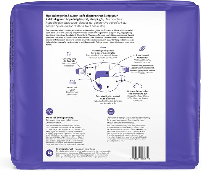 Hello Bello Premium Overnight Baby Diapers Size 3, 24 Count, Unisex, Ultra Absorbent and Soft Disposable Diapers for Babies and Toddlers