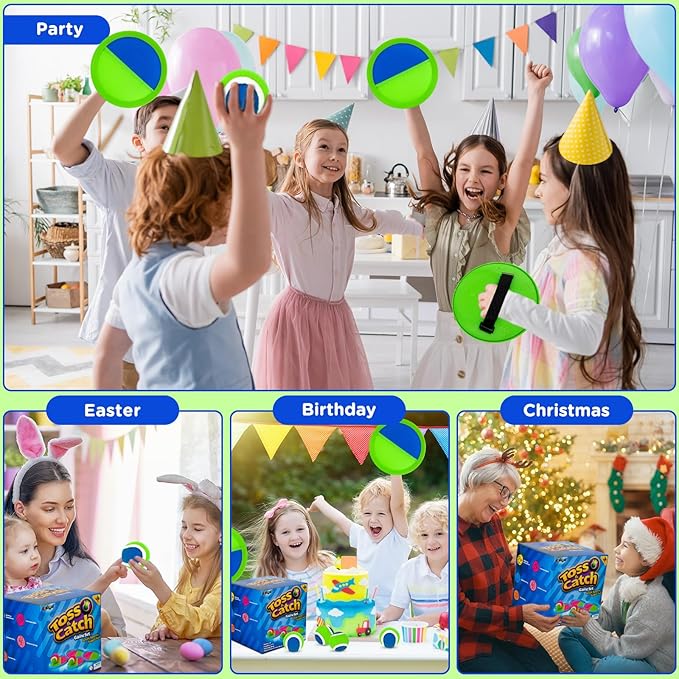 Ayeboovi Toss and Catch Ball Set Outdoor Yard Beach Pool Toys Games for Kids Family Sports 8 Paddles 4 Balls for Toddlers Boys Girls Ages 3-12 Boys Girls Birthday Gift