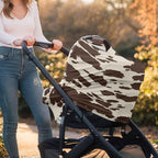 Binienty Baby Car Seat Covers Nursing Cover Soft Stretch Breastfeeding Scarf, Animal Brown Cow Stripe Print, Baby Infants Canopies