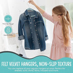 50 Premium Kids Velvet Hangers - 14" Non-Slip Ultra Slim Space-Saving Clothes Hangers with 360° Swivel Hook - Strong & Durable Hangers for Children & Preteens Wardrobe - Blue