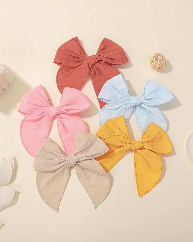 doboi 20PCS Fable Bows 4.5 Inch Hair Clips Baby Girls Hair Clips Cotton Linen Bows for Girls Solid Color Hair Accessories for Baby Toddlers Kids