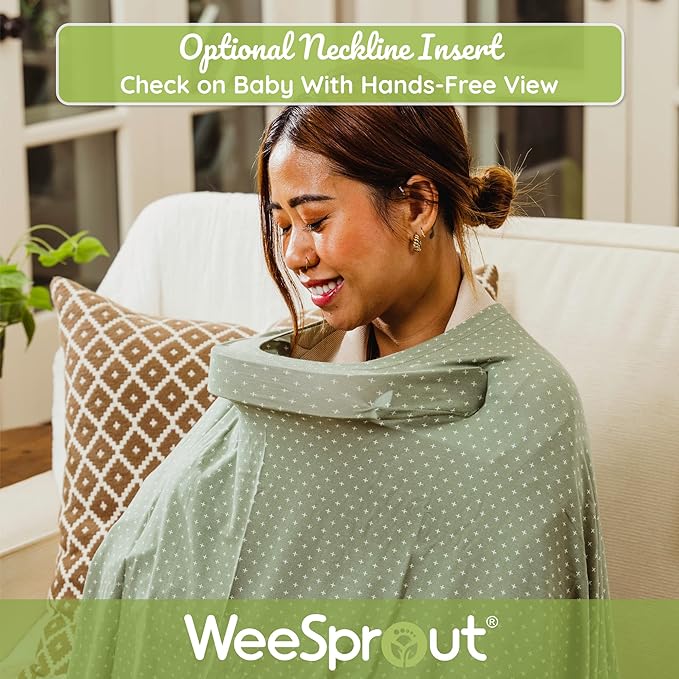 WeeSprout Nursing Cover for Breastfeeding, Soft & Breathable Nursing Poncho, Neck Insert for Hands-Free View, Machine Washable & Dryer Safe Feeding Cover Up