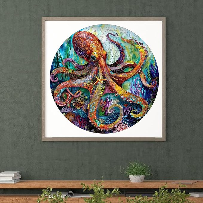 Wooden Puzzle for Adults 200pcs, Octopus Wooden Jigsaw Puzzles, Unique Shape Animal Adult Puzzles, Irregular Wood Puzzles Best Gift for Adults and Kids Family Game(11.2 * 11.2 in)