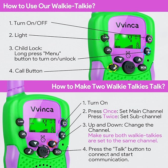 Vvinca Walkie Talkies for Kids Rechargeable, Spider Toys for Ages 3 4 5 6 7 8 9 10 Boys Girls Christmas Birthday Gifts for 3-12 Year Old, 2 Way Radio 22 CH VOX Long Range Walkie Talkie with Flashlight