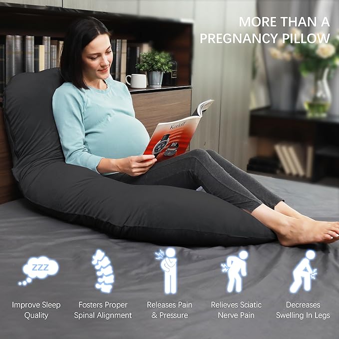 MOON PARK Pregnancy Pillows for Sleeping - U Shaped Full Body Maternity Pillow with Removable Cover - Support for Back, Legs, Belly, HIPS - 65 Inch - Black