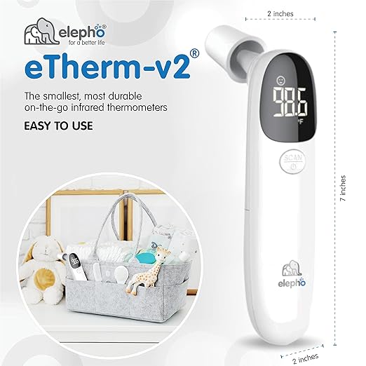 Elepho eTherm Ear & Forehead Non-Contact Thermometer Infrared & Digital Thermometers for Adults, Kids, Babies & Infants Instantly Accurately Reads Temperature Slim Design, Easy to Read Large Display.