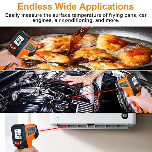 Upgraded Digital Infrared Thermometer Gun -58°F~1112°F, Handheld Non Contact Heat Laser Temperature Gun, IR Thermometer Temp Gun with Adjustable Emissivity for Cooking/BBQ/Fridge/Engine(Not for Human)
