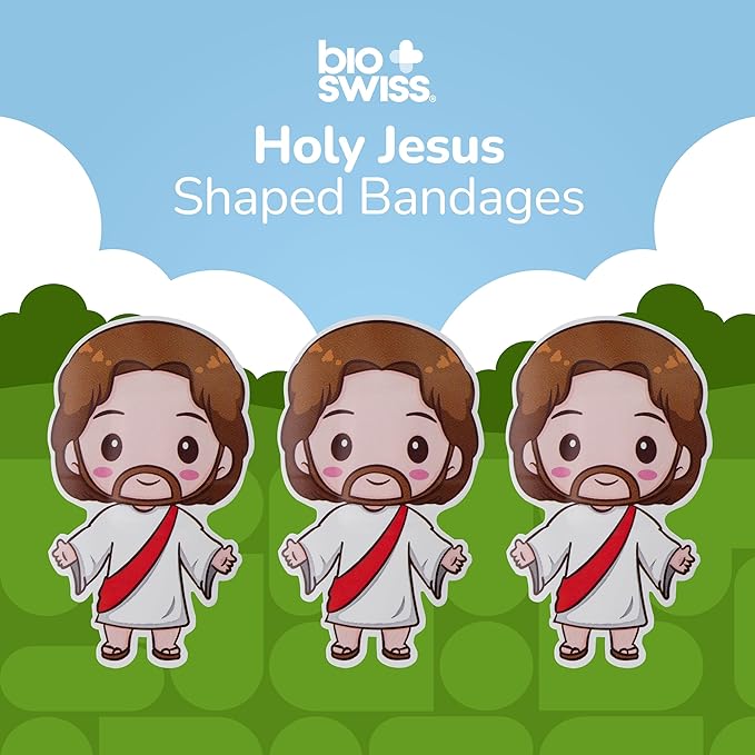 BioSwiss Bandages, Holy Jesus Shaped Self Adhesive Bandage, Latex Free Sterile Wound Care, Fun First Aid Kit Supplies for Kids and Adults, 50 Count